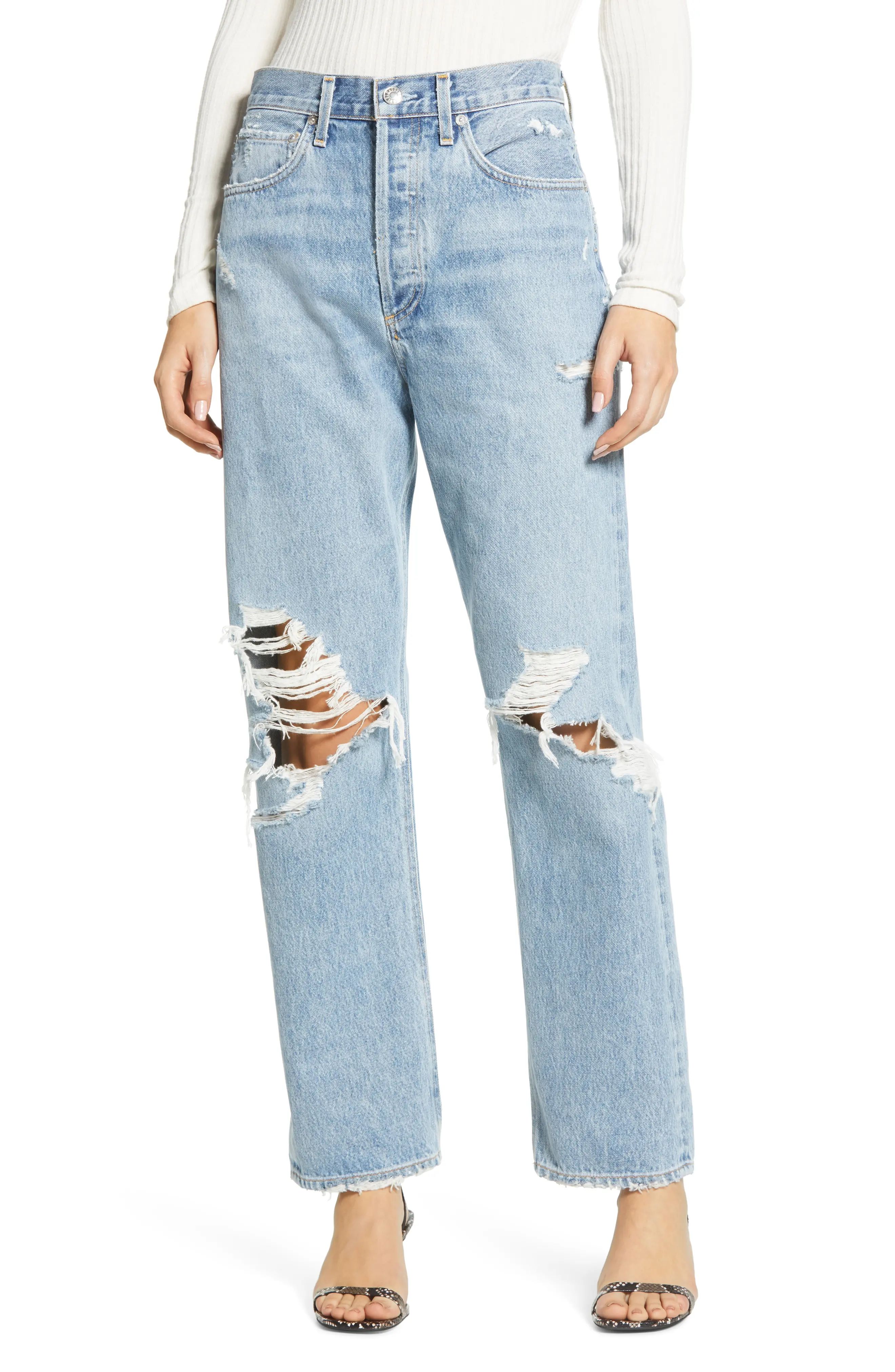 Women's Agolde '90S Ripped Loose Fit Jeans, Size 31 - Blue | Nordstrom