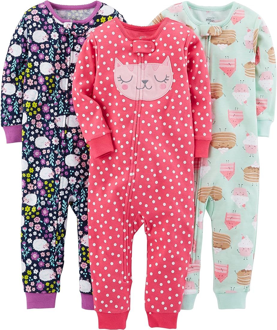 Simple Joys by Carter's Toddlers and Baby Girls' Snug-Fit Footless Cotton Pajamas, Pack of 3 | Amazon (US)