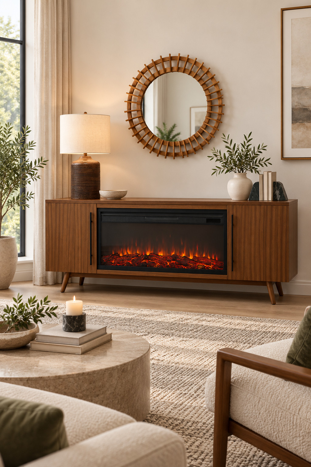 A gorgeous tv stand with fireplace can completely change the look of your living room without changing everything else. Add a neutral rug, cozy seating, a few fall branches, and suddenly the whole space feels elevated. I found some beautiful options during Wayfair’s 5 Days of Deals, with select pieces up to 60% off. #TVStandWithFireplace #WayfairSale #LivingRoomMakeover #CozyLivingRoom #FallHomeDecor #FurnitureFinds #HomeDecor 

 #LTKSeasonal #LTKHome #LTKSaleAlert