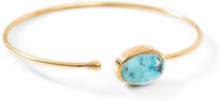 Turquoise Brass Bracelet - Handcrafted Genuine Turquoise Bangle for Women - Healing, Zodiac, Chak... | Amazon (US)