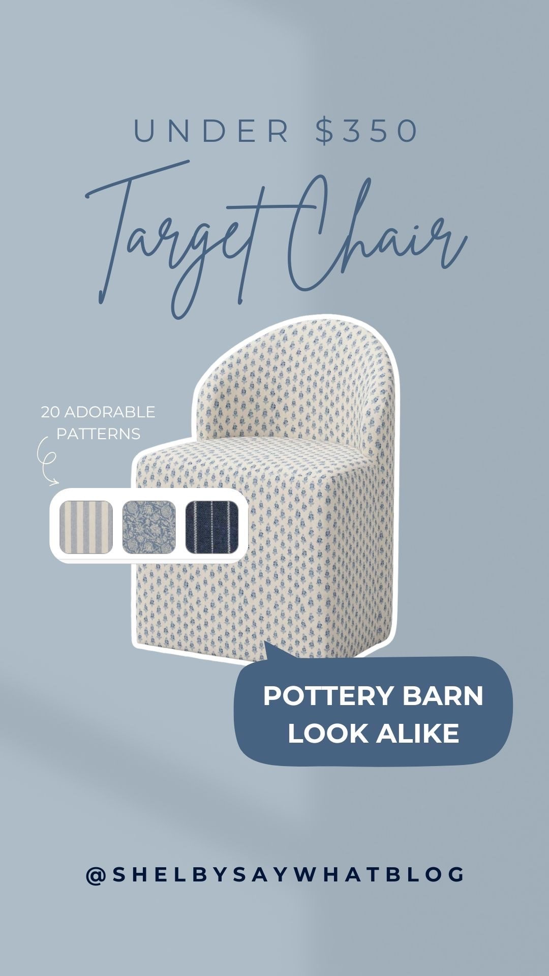 Pottery Barn Look Alike for under $350! It comes in 20 patterns and they are seriously all so so good! Perfect for your home office, dining room, or even an accent chair! I choose the “Bagru Block Blue” 🩵🩵

#LTKHome