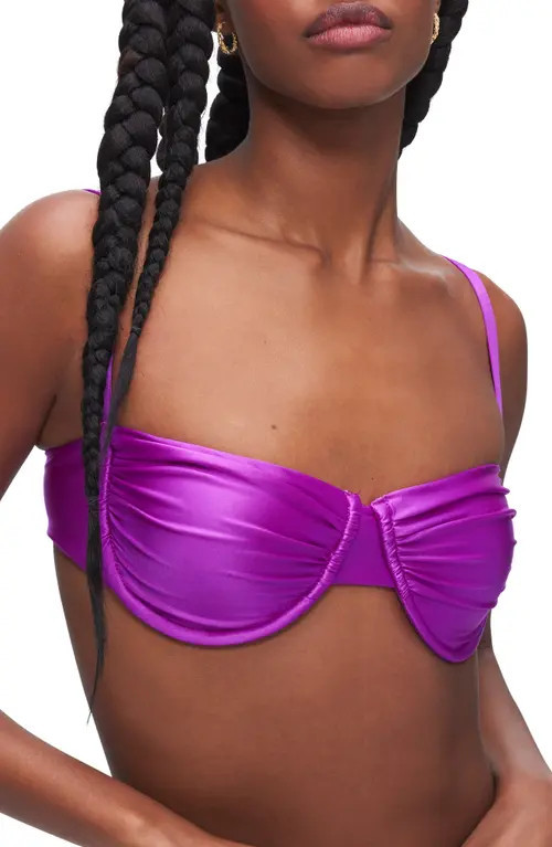Good American Ruched Underwire Demi Cup Bikini Top in Brightorchid001 at Nordstrom, Size 4 | Nordstrom