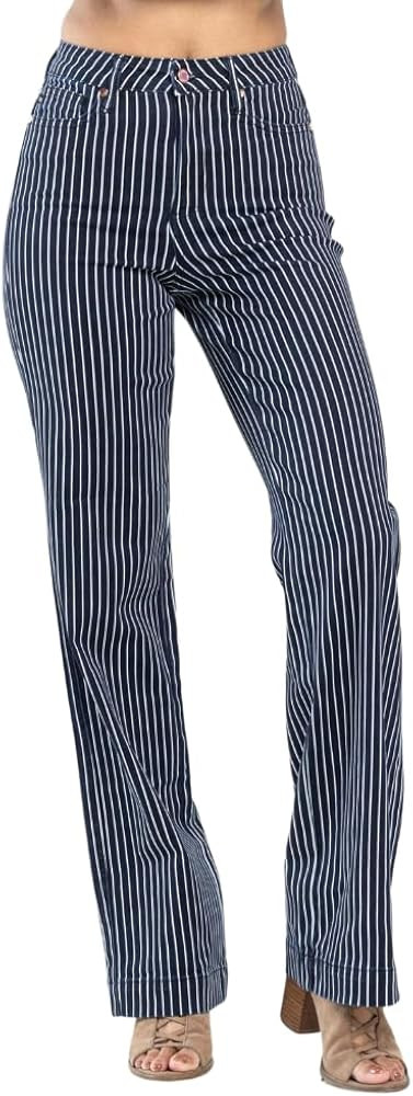 Judy Blue High-Waist Tummy Control Striped Straight Jeans – Flattering Fit with Comfort Cotton ... | Amazon (US)