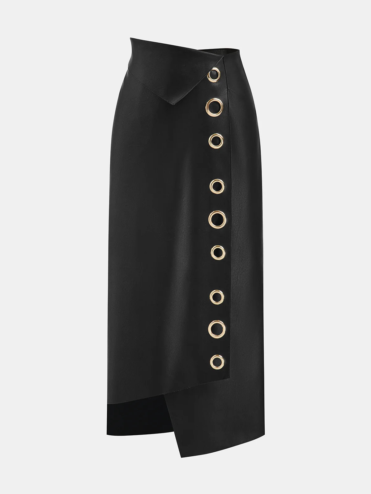Faux Leather Ring Accent Asymmetric Skirt | Commense
