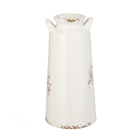 White Ceramic Jug Vase with Rust Accents, 8.5 inches | Walmart (US)