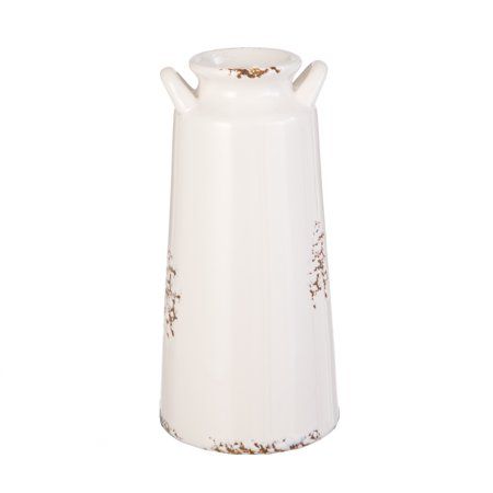 White Ceramic Jug Vase with Rust Accents, 8.5 inches | Walmart (US)