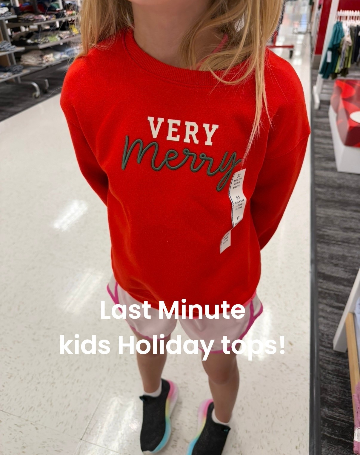 When you make her try it on to see if it fits! This was the 5T in toddlers and it still fit her.  She is petite so trying smaller sizes still works. This sweatshirt ks so cute for the holidays! #targetstyle #holiday #kids 

#LTKdayinmylife #LTKHoliday #LTKSeasonal