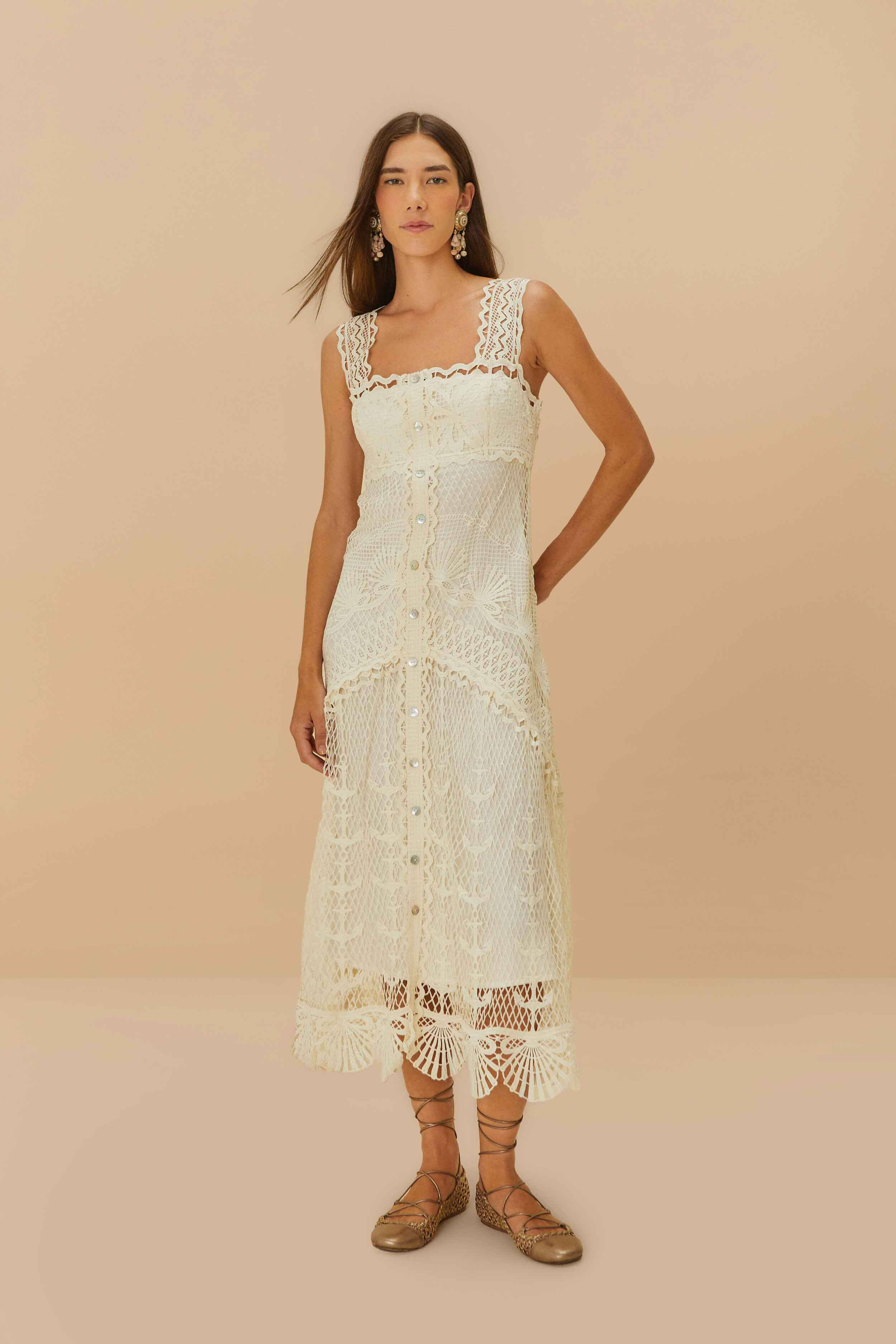 Off-White Nautical Guipure Maxi Dress | FarmRio (US)
