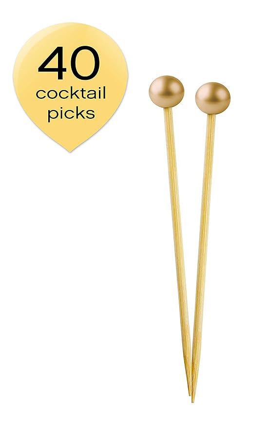 Simply Baked Small Appetizer & Cocktail Pick Metallic Gold Ball on Natural Wood Pick 3.5 Inch 40-... | Amazon (US)