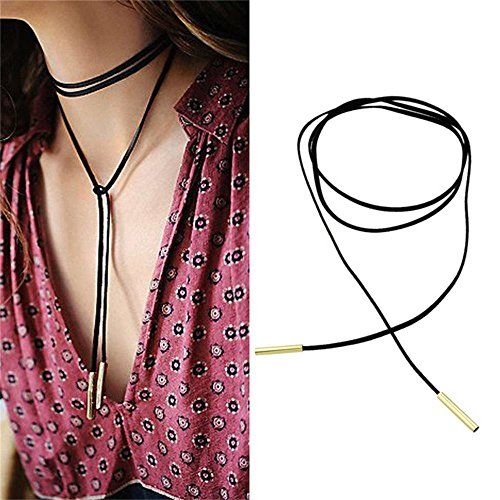 Udobuy®Punk Gothic Long Black Velvet PU Leather Chain Necklace Stretch Tattoo Choker Elastic Tassel  | Amazon (US)