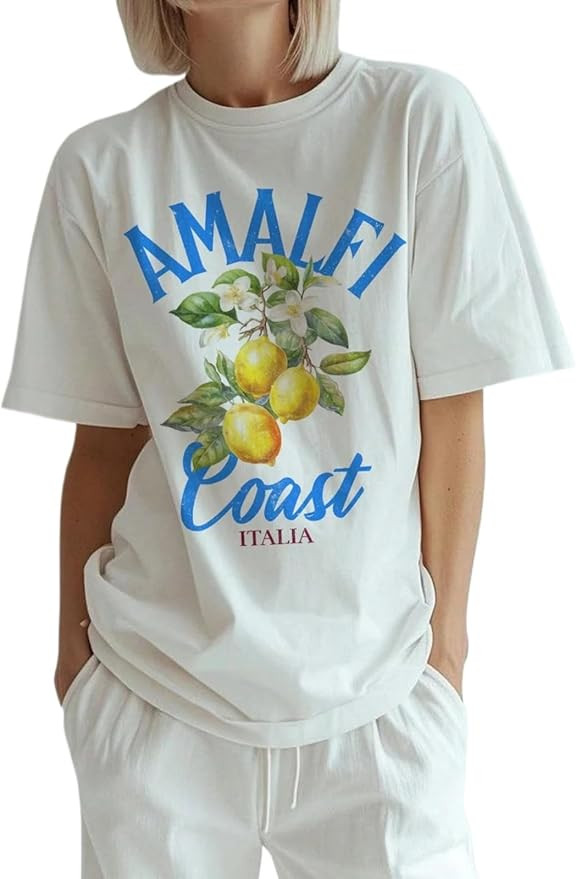 Cute Strawberry Beach Shirts Oversized Graphic Tees Women Short Sleeve Y2k Summer Tops 2000s Aest... | Amazon (US)