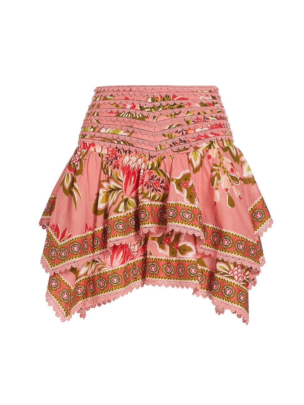 Women's Aura Tiered Floral Cotton Miniskirt - Pink - Size Small | Saks Fifth Avenue
