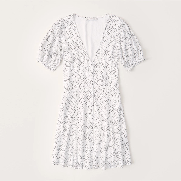 Puff-Sleeve Button-Front Mini Dress | Abercrombie & Fitch (US)