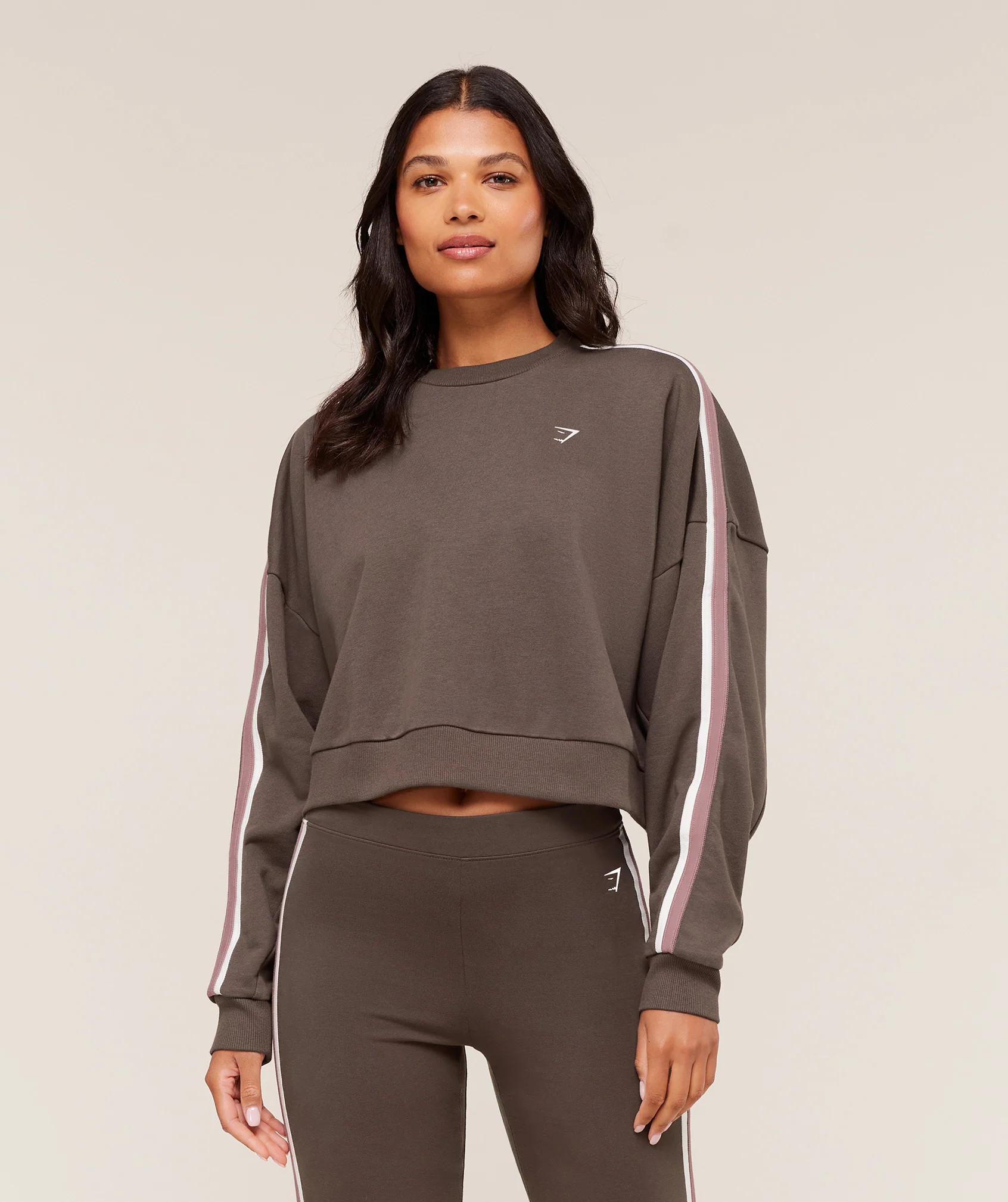 Gymshark Piping Midi Crew Neck - Walnut Brown/Chestnut Pink/Soft White | Gymshark US