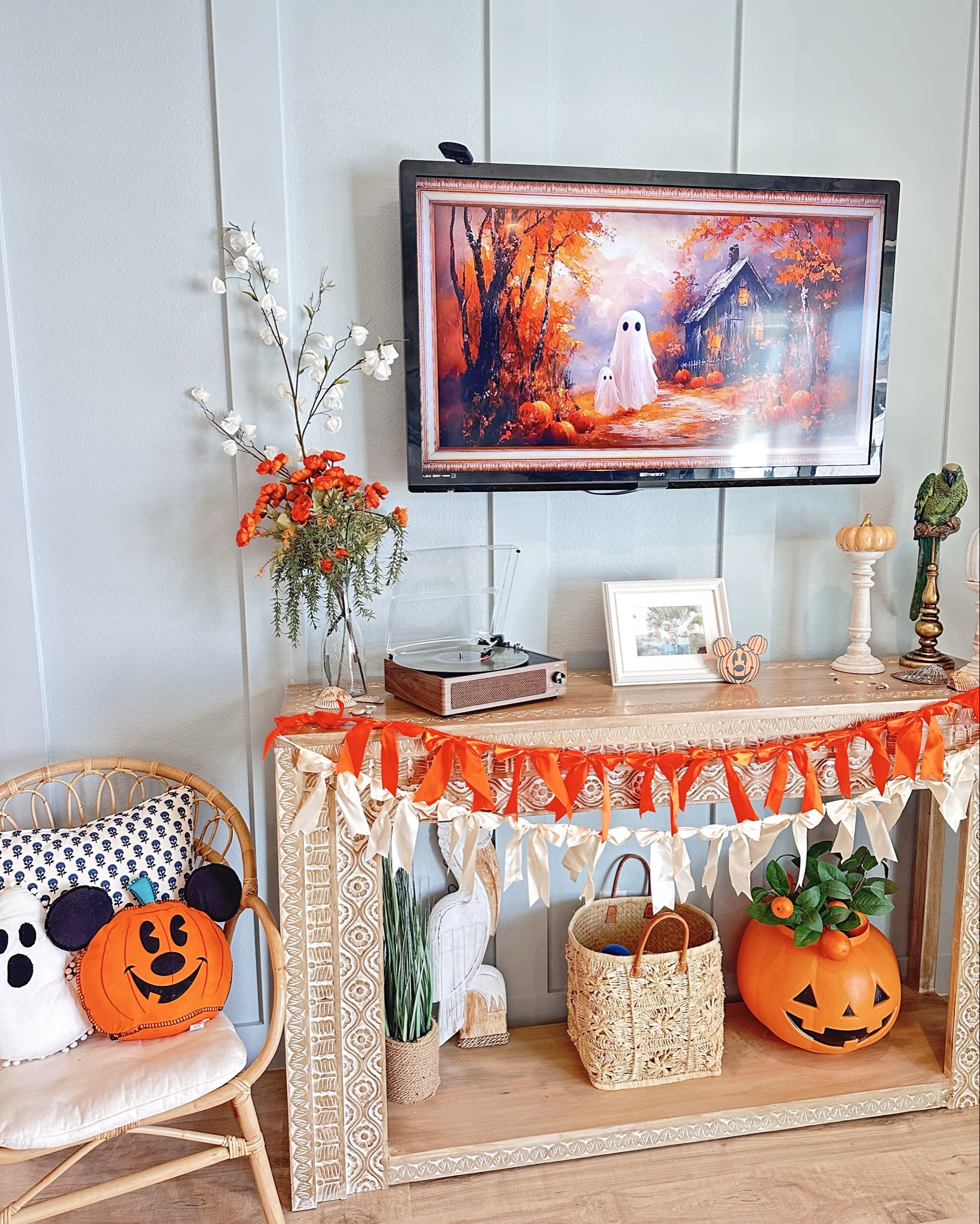 Fall is here! Cute Fall decor that’s just a little spooky 🤭 I stick with a bold orange and cream to help make the coastal blue wall pop. I love how this turned out! And of course with a little Disney Mickey Pumpkins involved ✨

#LTKHome #LTKFindsUnder50 #LTKSeasonal