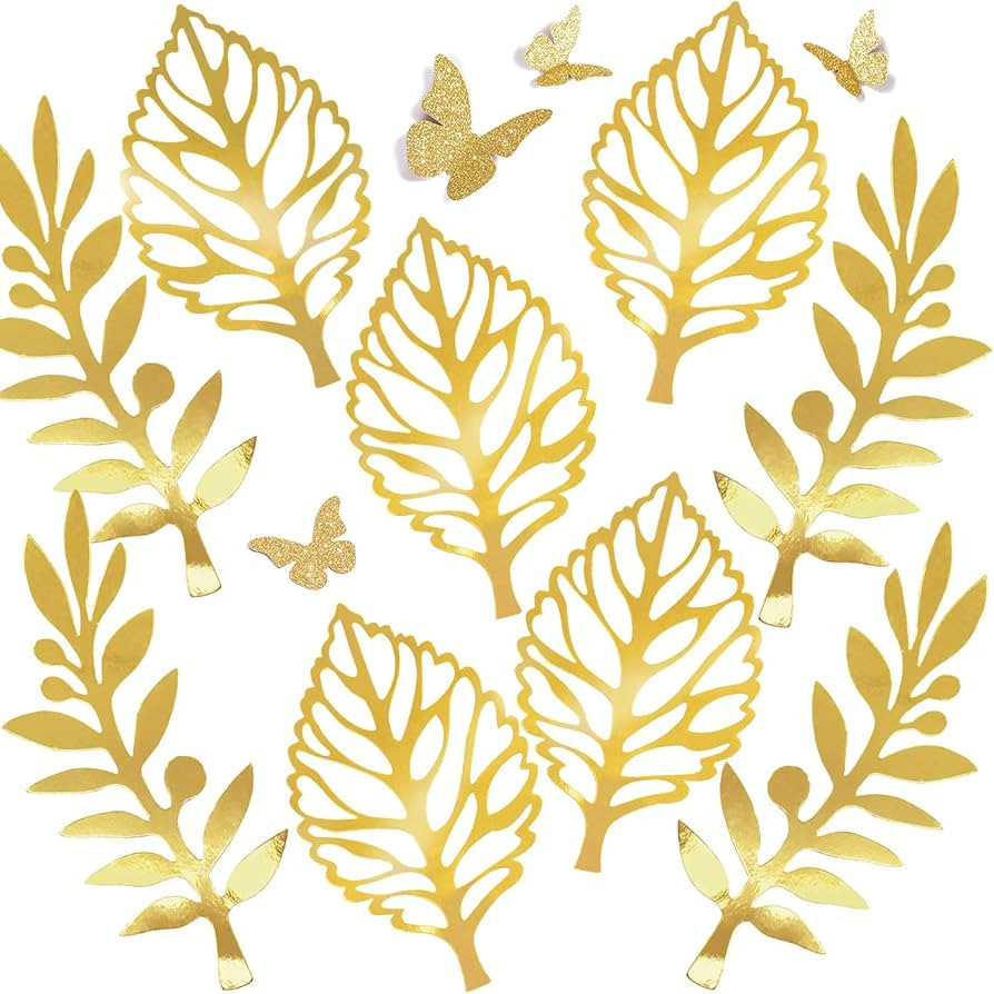 Golden Leaves Wall Decal Paper Butterflies Set Decorations for Family Tree Photo Wall Crafts Leaf... | Amazon (US)