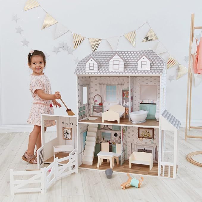 Teamson Kids - Dreamland Farm House Wooden Pretend Play Doll House Dollhouse For 12" Doll with 14... | Amazon (US)