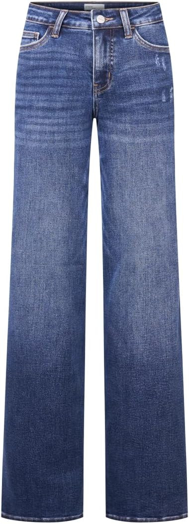 ONESO Mid-Low Rise Baggy Jeans Wide Leg for Women Distressed Pants Stretchy Bottom Lady Basic Com... | Amazon (US)