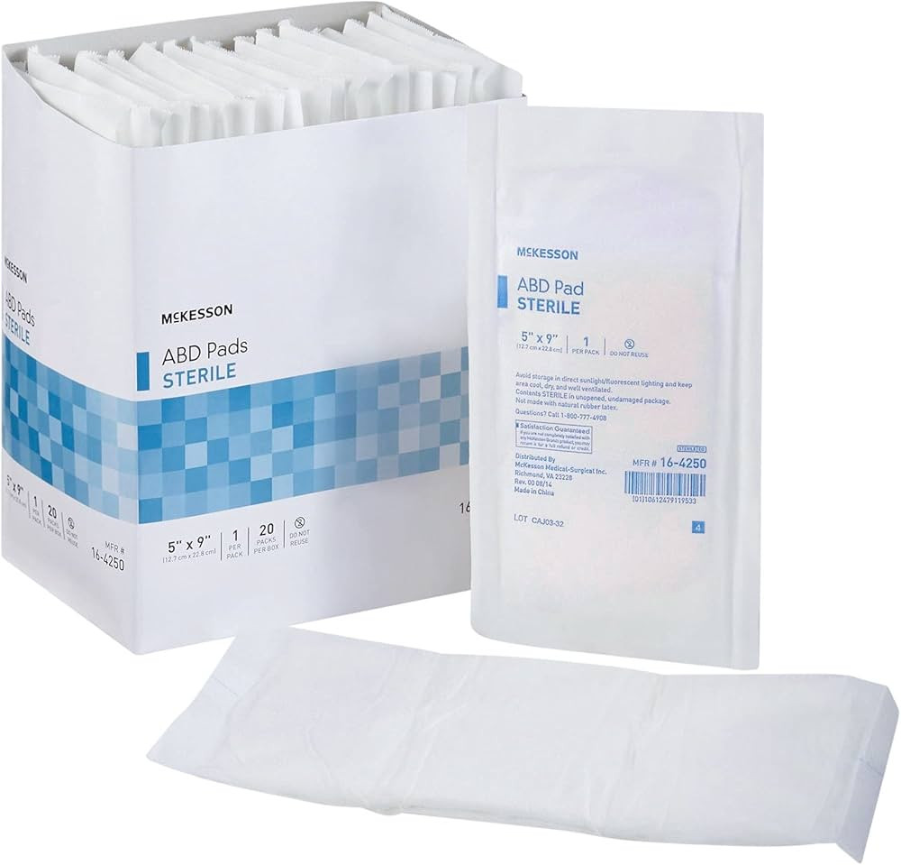 McKesson Abdominal Pads, Sterile, Nonwoven Cellulose, 5 in x 9 in, 20 Count, 1 Pack | Amazon (US)