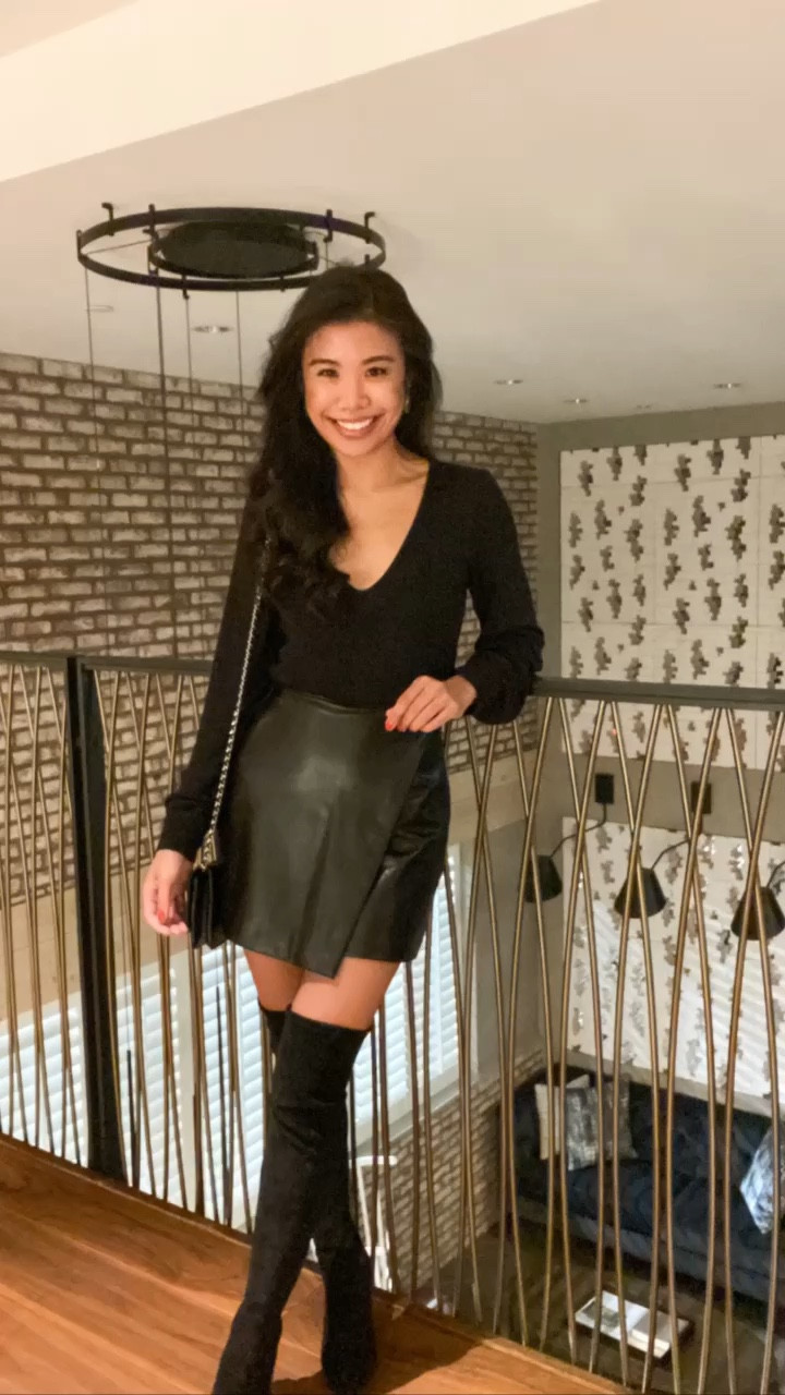 Abercrombie sale black skirt faux leather bodysuit over the knee boots winter outfit girls night out bachelorette 

#LTKfindsunder100 #LTKsalealert