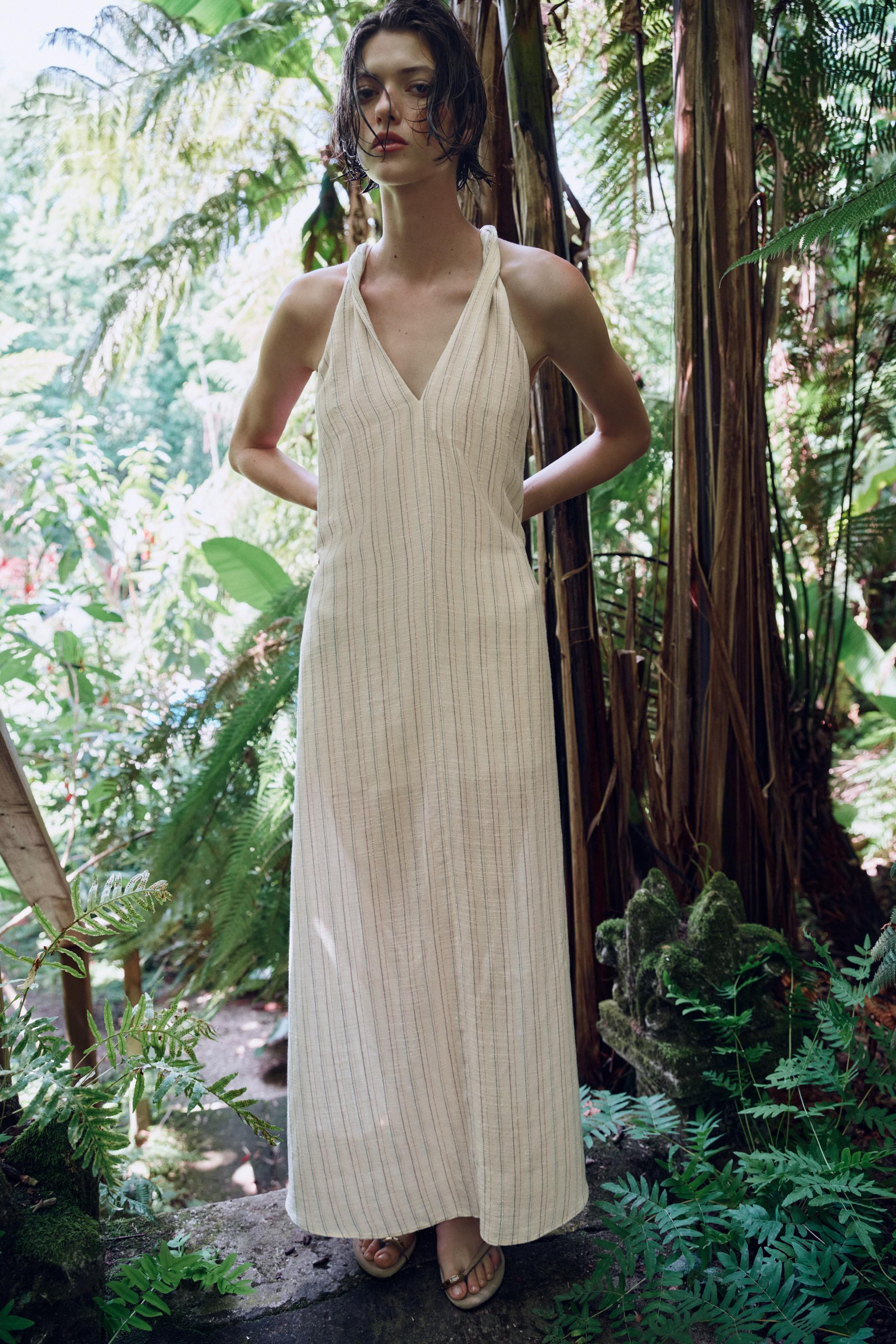 STRIPED METALLIC THREAD MAXI DRESS | Zara UK