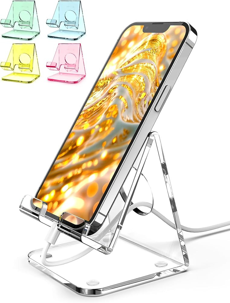 TOPGO Acrylic Cell Phone Stand, Clear Phone Holder for Office Desk, Vanity, Kitchen Counter, Beds... | Amazon (US)