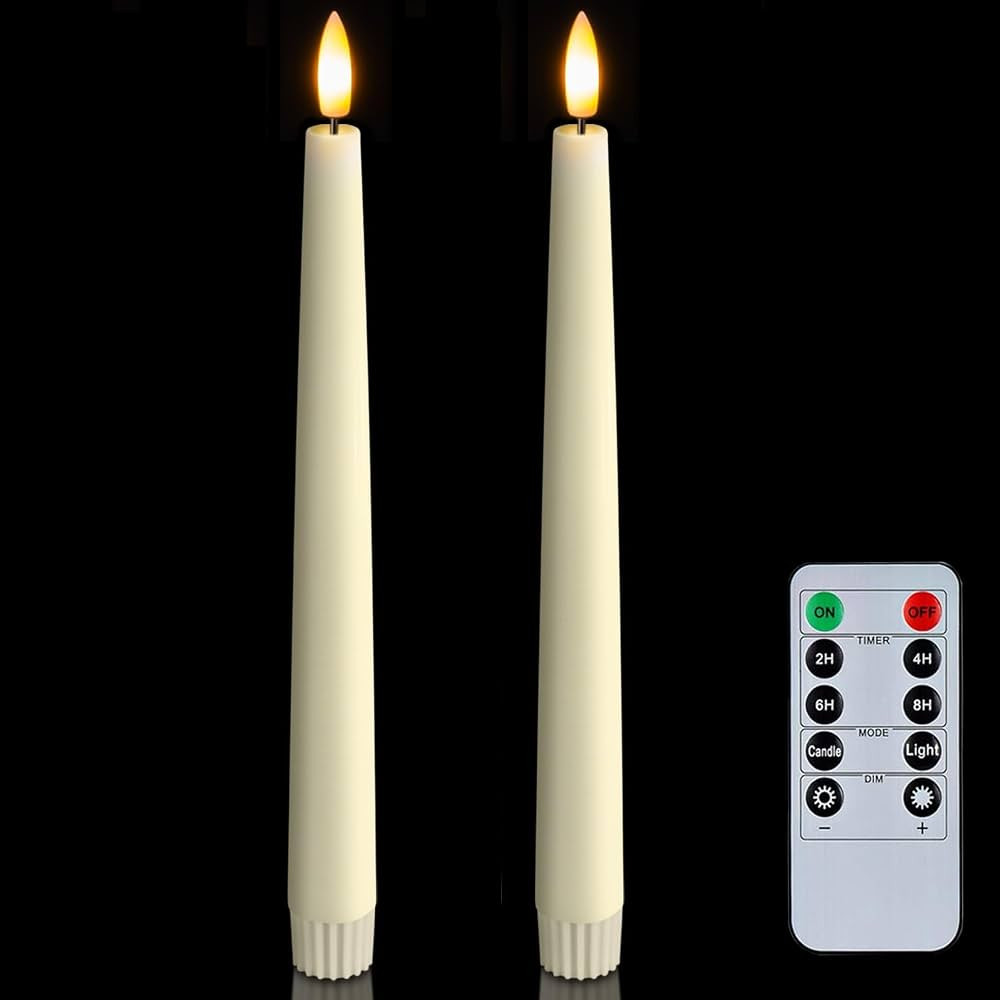 Homemory 2 Pcs Waxy Flameless Taper Candles with Remote, Flickering Battery Operated Taper Candle... | Amazon (US)