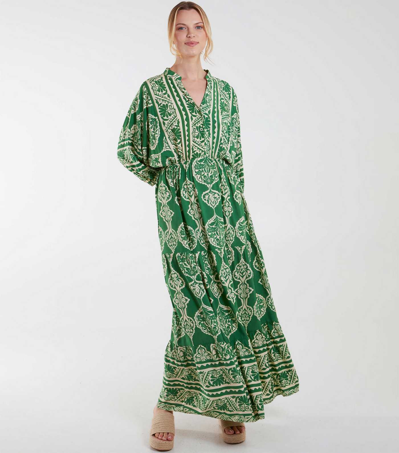 Blue Vanilla Green Abstract Print Tiered Maxi Dress | New Look | New Look (UK)