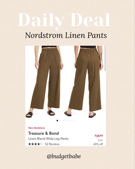 Wide leg linen pants as low as $35 for the olive green color at Nordstrom (that’s less than Amazon!) sell out risk high #dailydeal 

#LTKsalealert #LTKunder50