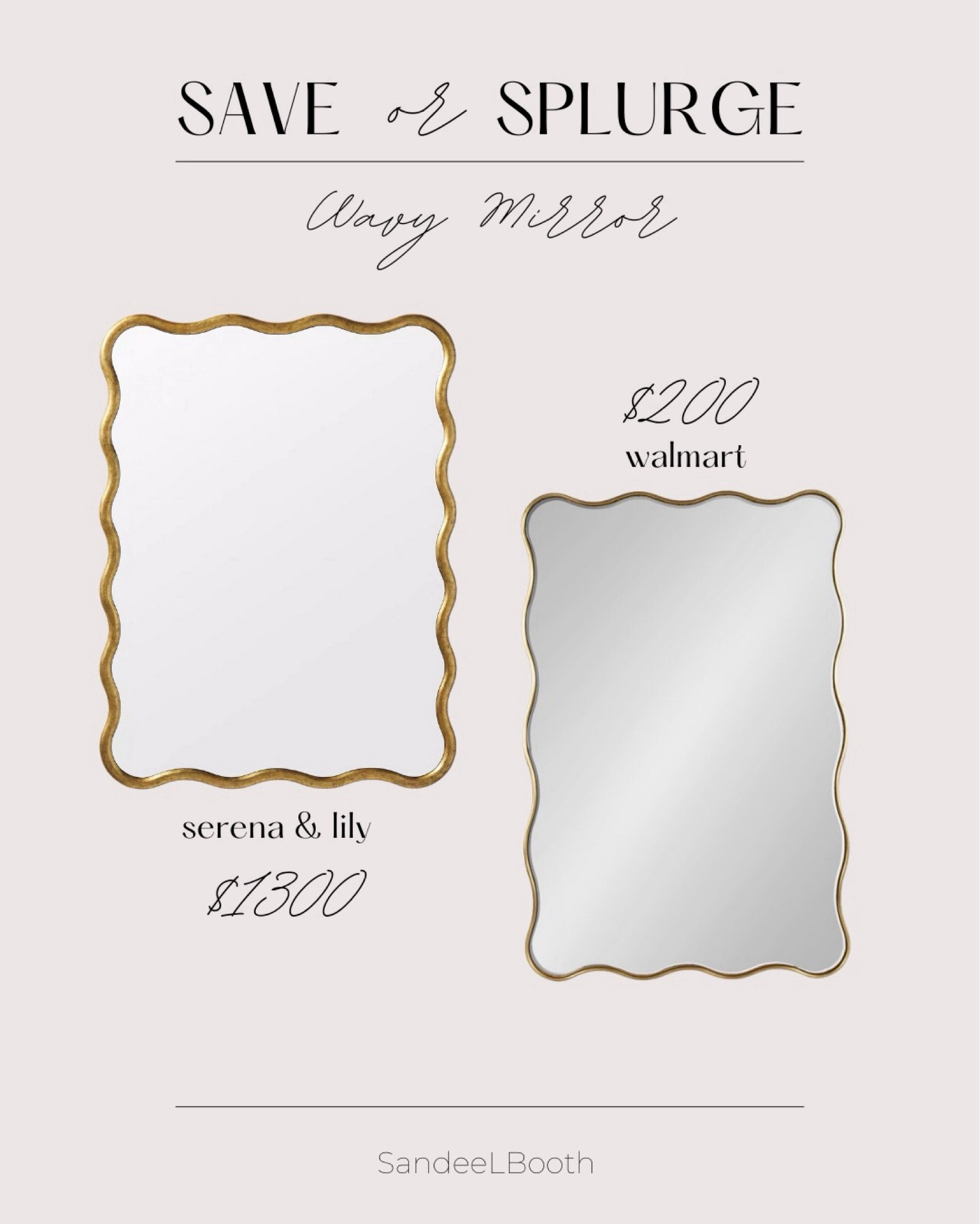 Save or splurge? Wavy mirror🪞 
Serena and lily - $1300
Walmart - $200

#LTKhome #LTKstyletip