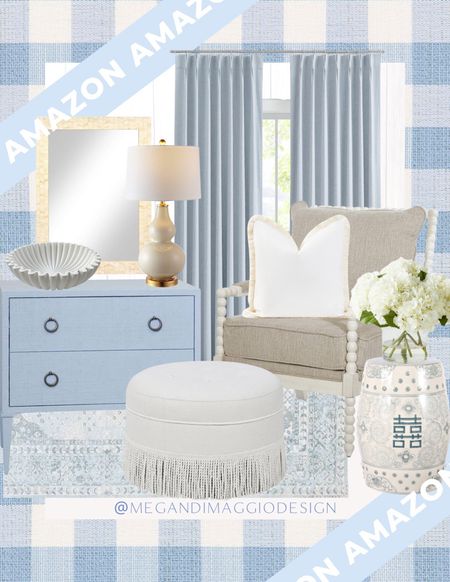 New coastal grand sitting roundup perfect for a living space or bedroom! Love the blues and whites, blue blackout curtains, Serena & Lily dupe blue chest & white spindle chair, and pretty garden stool!

#LTKsalealert #LTKhome #LTKfindsunder100