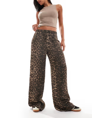 ASOS DESIGN satin wide leg trouser in leopard print | ASOS (Global)