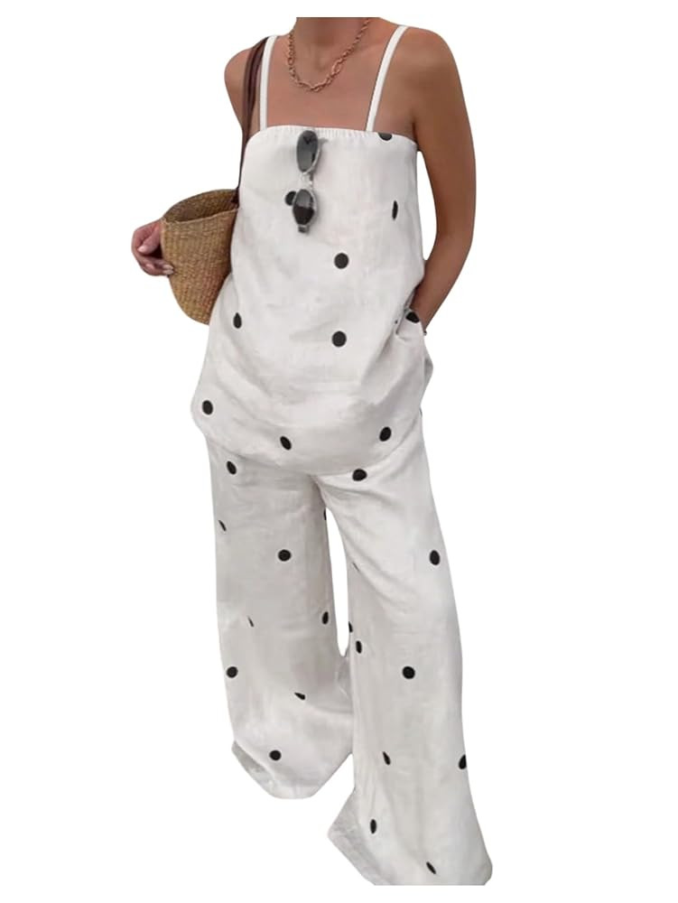 MakeMeChic Women's 2 Piece Outfits Polka Dots Spaghetti Strap Cami Top and Pants Summer Matching ... | Amazon (US)