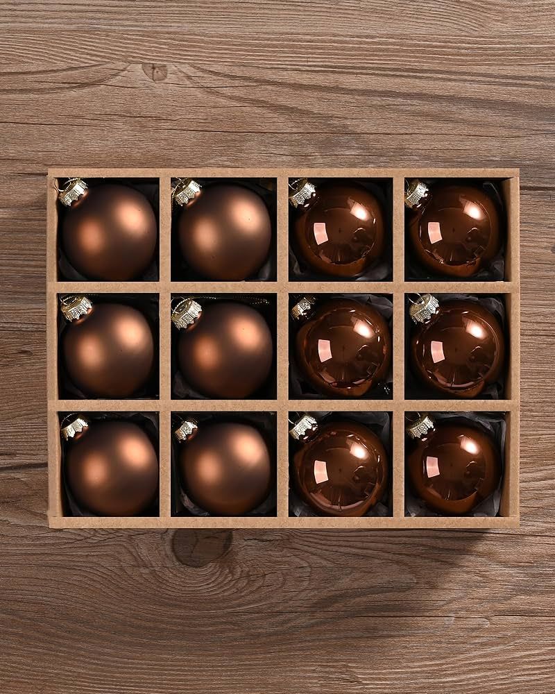 WDS WONDROUS Brown Glass Christmas Ball Ornaments, 2.36” Hanging Bulbs Ornaments for Christmas ... | Amazon (US)