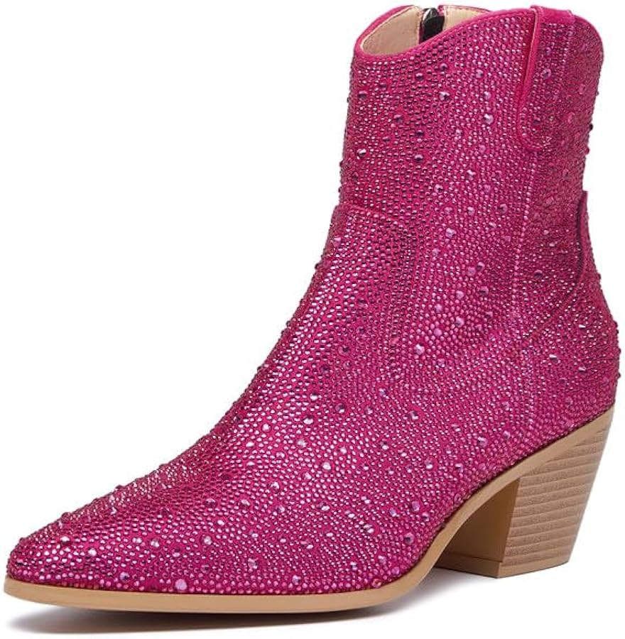 GOSERCE Rhinestone Cowboy Boots Sparkly Ankle Cowgirl Booties for Women Pointed Toe Side Zipper W... | Amazon (US)