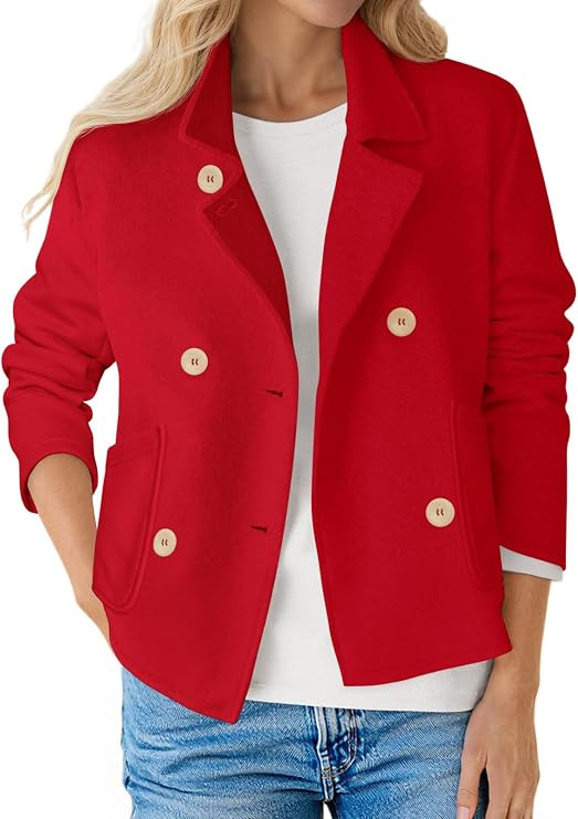 Fisoew Womens Cropped Blazers Double Breasted Button Open Front Long Sleeve Casual Business Blaze... | Amazon (US)