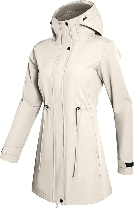 Women's Softshell Long Jacket Lightweight Waterproof Windbreaker Jacket Fleece Lined Hooded Insul... | Amazon (US)