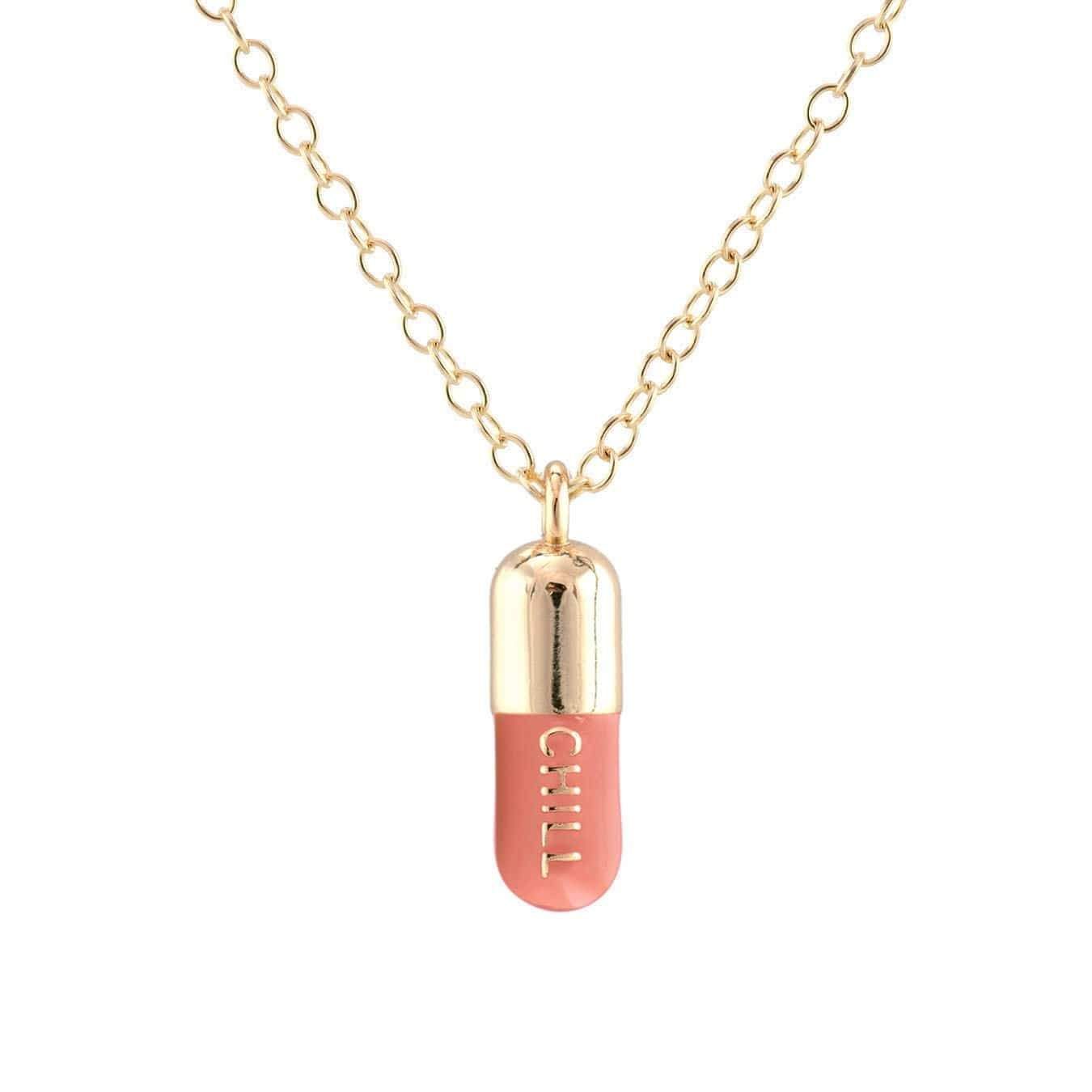 Chill Pill Enamel Necklace Gold Filled & Pink Sky Enamel | Wolf & Badger (US)