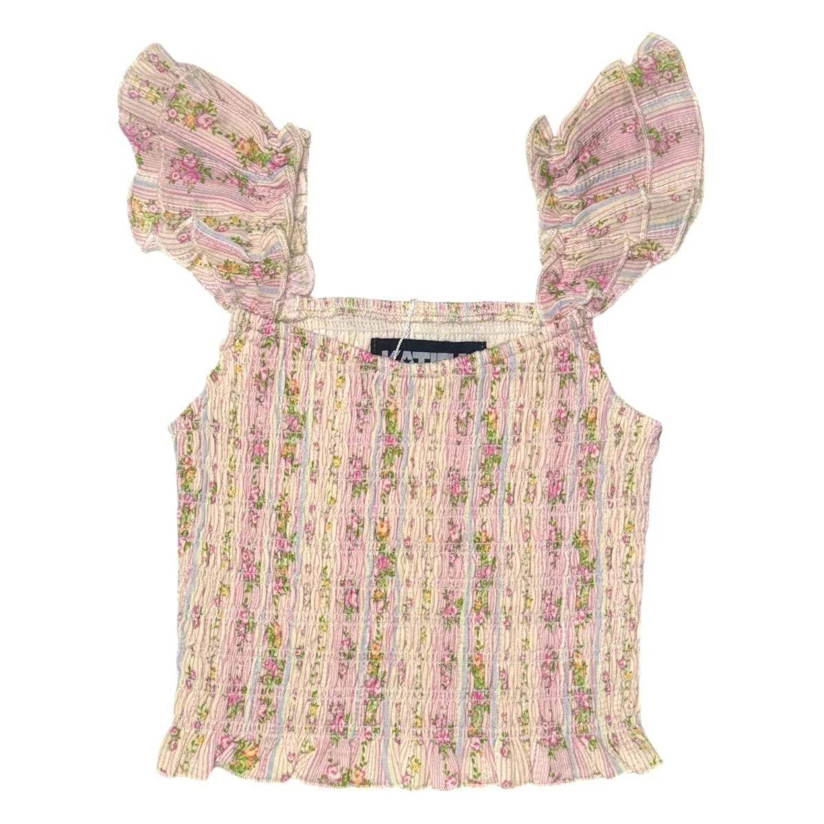SHABBY FLORAL STRIPE JOANNA TOP 7/8 / BEIGE | Mini Dreamers 
