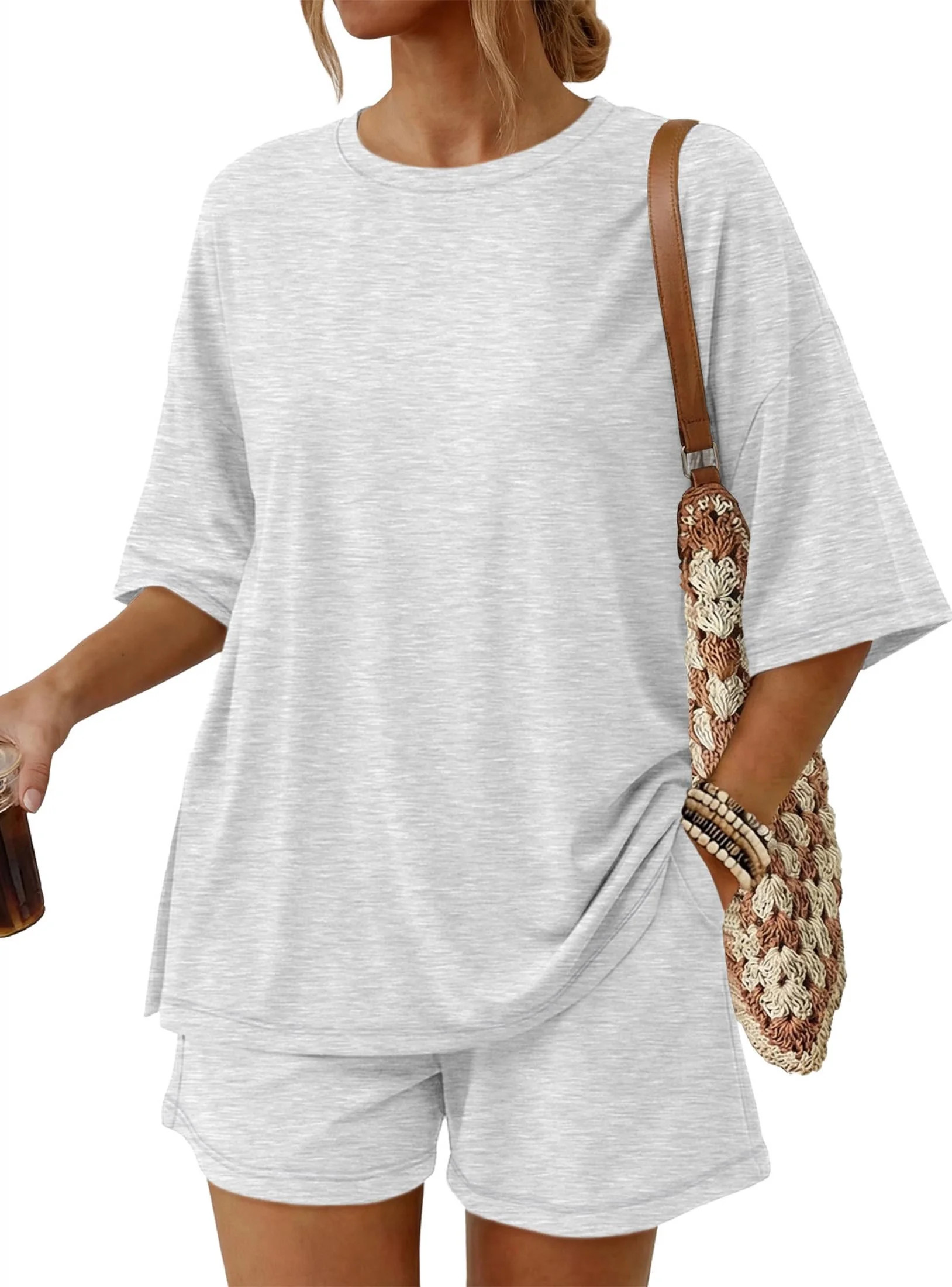 SUNBS 2 Piece Lounge Set for Women Matching Sets Oversized Top and Shorts Sweatsuit Travel Airpor... | Walmart (US)