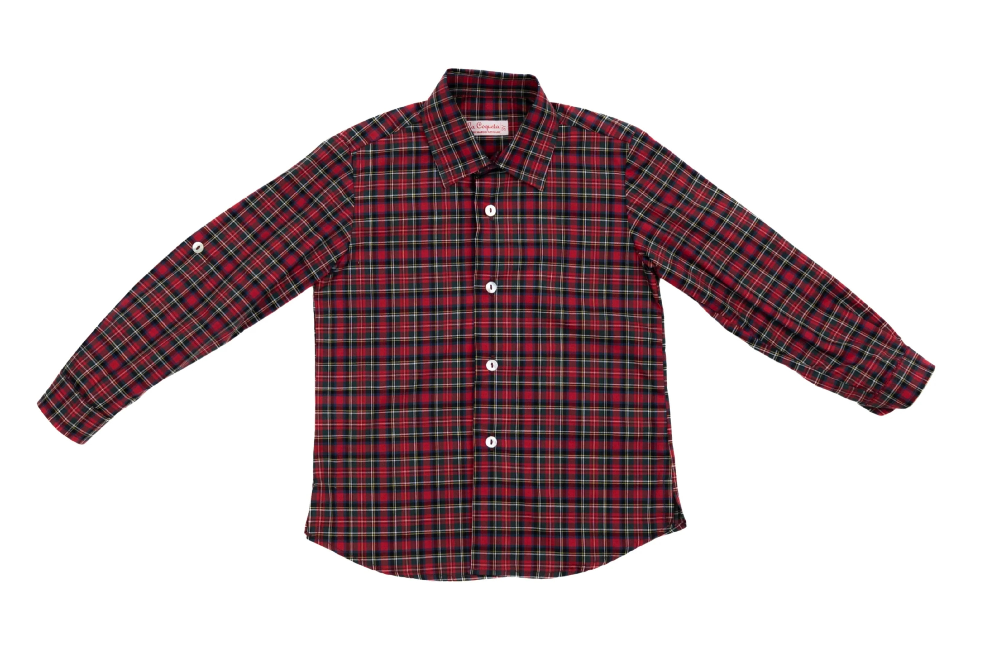 La Coqueta Red Tartan Nico Long Sleeve Boy Shirt | JoJo Mommy