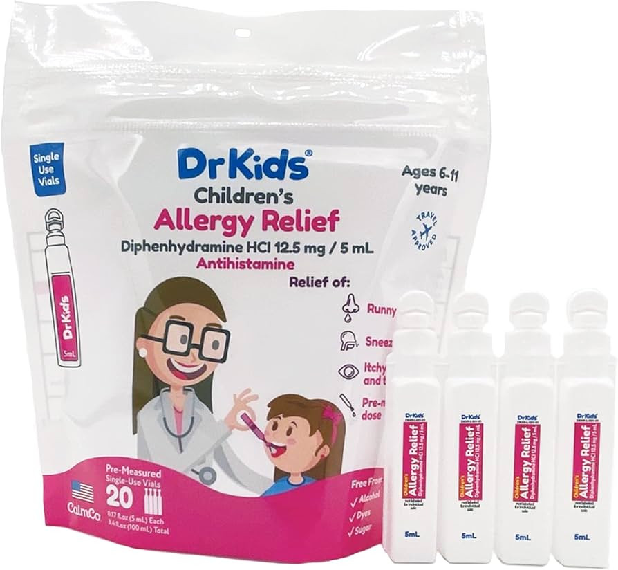 Dr. Kids Children's Allergy Relief Medicine with Diphenhydramine - Pre-Measured Single-Use Vials,... | Amazon (US)