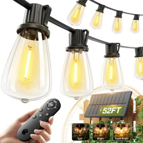 addlon 52(48+4) FT Solar String Lights Waterproof,Patio Lights Solar Powered with Remote & USB Po... | Amazon (US)