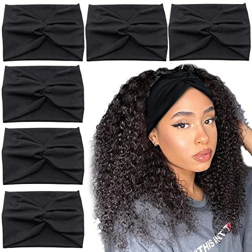 Carede Wide Headbands for Women, Black Turban Headband Stretchy Twisted Head Wraps for Girls Yoga Workout Sports Head Bands For Women's Hair,Pack of 6 | Amazon (US)