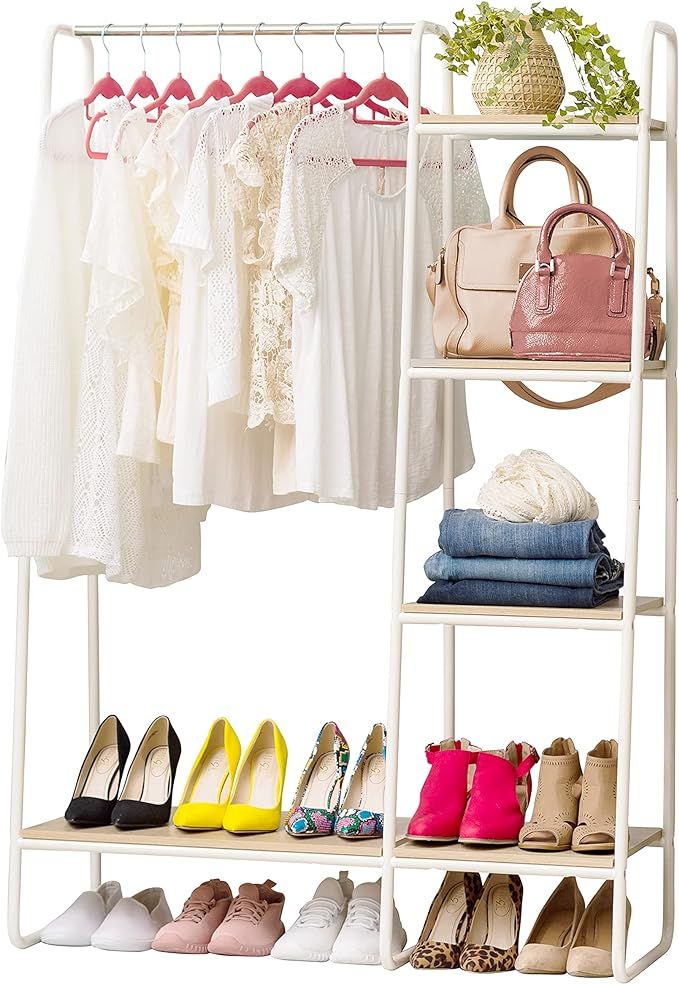 IRIS USA, Inc. PI Standing, Metal Garment Wood Shelf, Clothing Rack with Shelves, 3, White | Amazon (US)