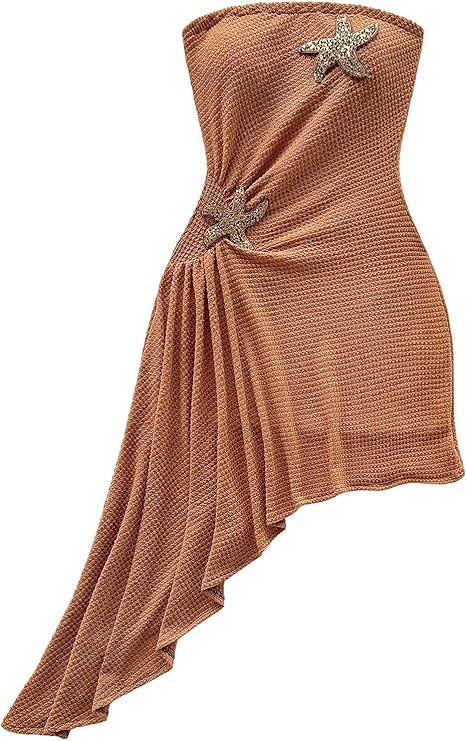 Floerns Women's Summer Sundress Metal Starfish Asymmetrical Hem Tube Top Beach Dress Vacation Clo... | Amazon (US)