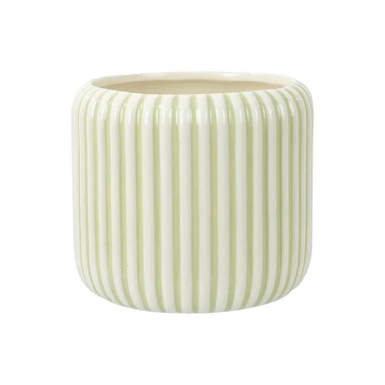 Beautiful 8" Soft Sage Stripe Ceramic Planter by Drew Barrymore | Walmart (US)