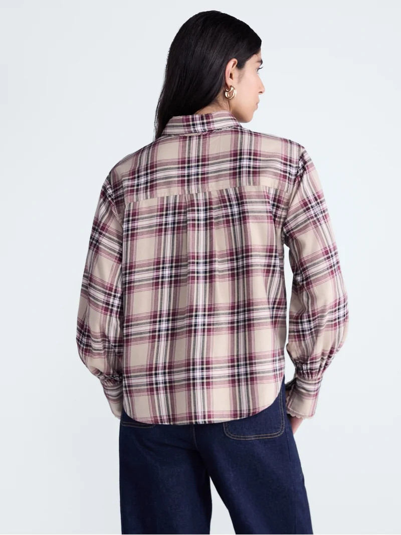 Scoop Women's and Women's Plus Plaid Bow Shirt, Sizes XS-4X | Walmart (US)