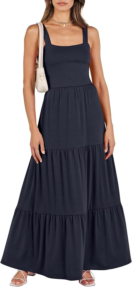 ANRABESS Women's Summer Casual Long Maxi Beach Vacation Dresses Sleeveless Square Neck Flowy Tier... | Amazon (US)