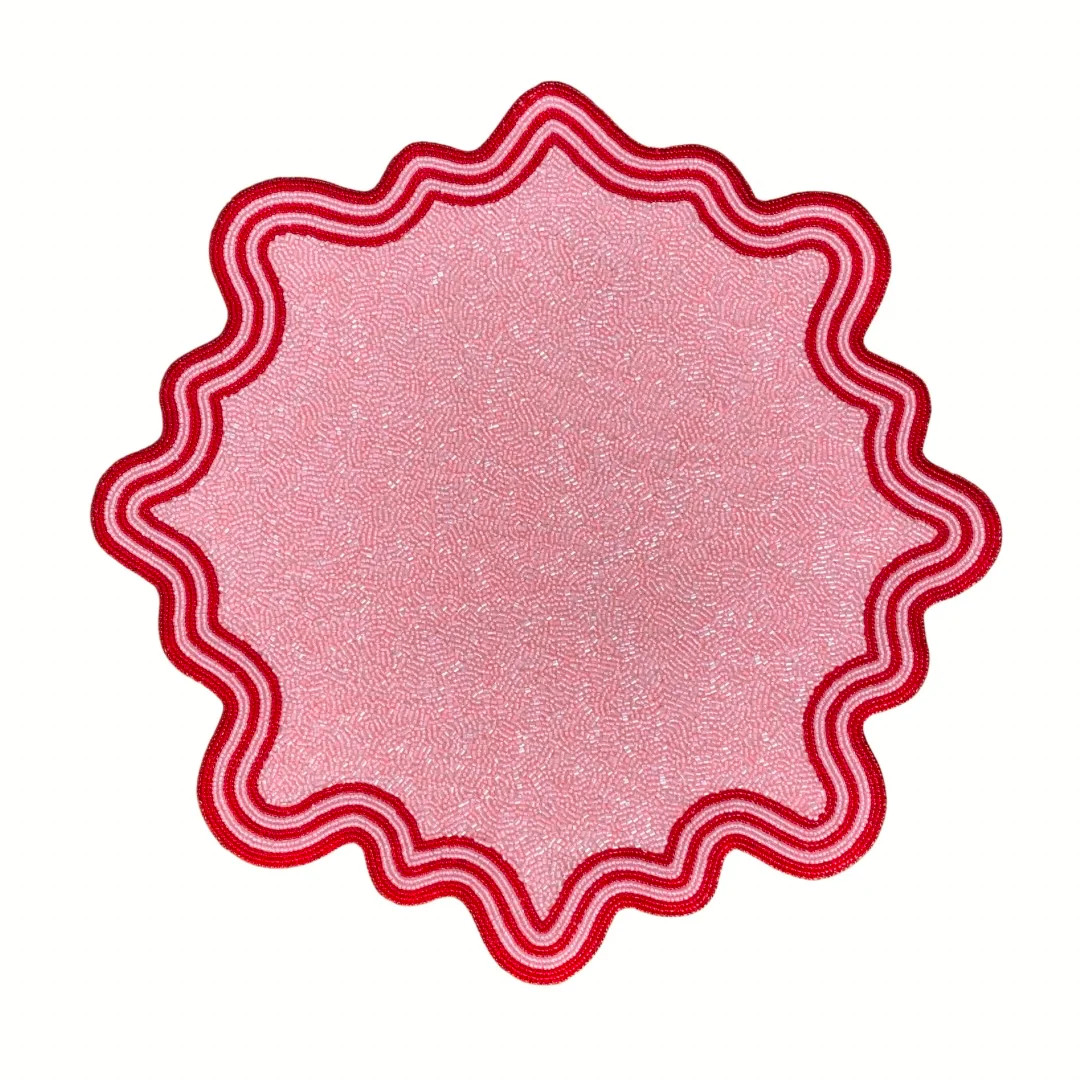 Pink and Red Hand Beaded Placemat | Beth Ladd Collections